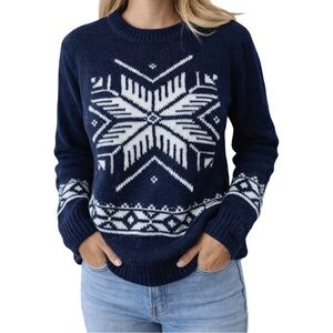Abercrombie Fitch Womens‎ Snowflake Fair Isle Sweater Navy White-NWT-Size S